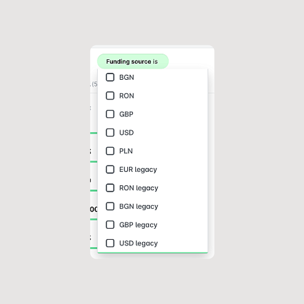 Filterring corporate cards by funding source within the Payhawk spend management application